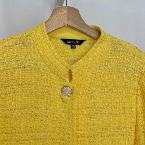MISOOK Textured Knit Tunic Jacket Stand Collar Button Front Yellow Size M - Picture 4 of 8